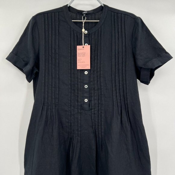 Quince Women's Black European Linen Short Sleeve Swing Dress sz S Buttons NWT - Picture 2 of 6